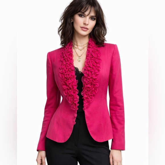 Escada Jackets & Blazers - Escada Raspberry Pink Ruffle Front Blazer Silk Lined Jacket 40 US Size 10